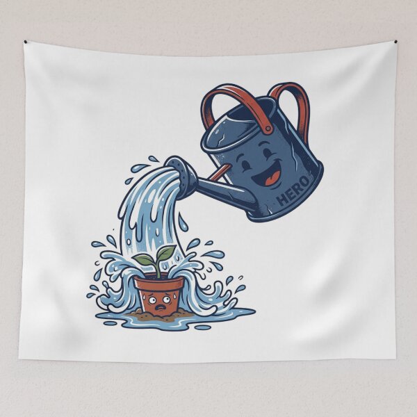 Item preview, Hero Watering Can Funny Overwatering Plant Drowning Retro Art designed and sold by mood-draftsman.