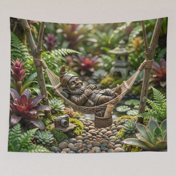 Item preview, Gnome Napping in Garden Hammock Art Print – Hammock Gnome Gift, Poland Travel Decor designed and sold by Purrfecta.