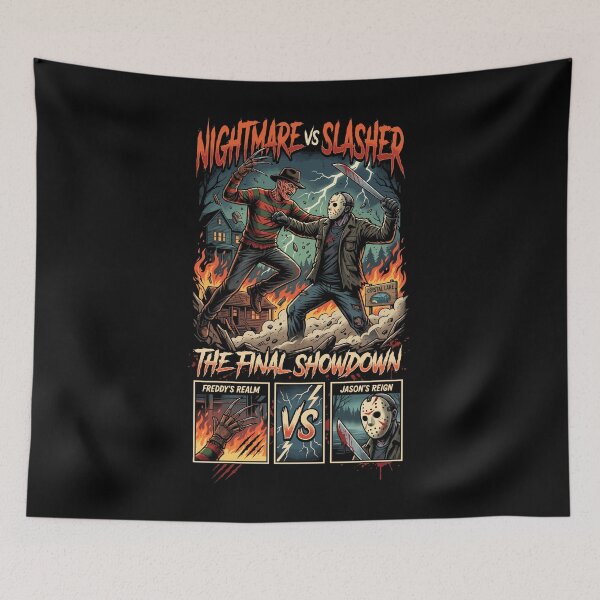 Item preview, Freddy Vs Jason The Final Showdown Slasher Horror Mashup designed and sold by RatherCreative.