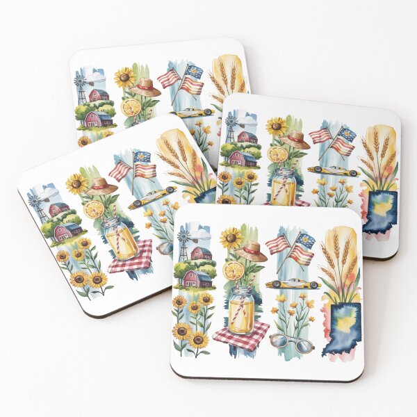 Item preview, Indiana Summer Watercolor – Farmland, Race Car & Sunflowers designed and sold by Marie Gems.