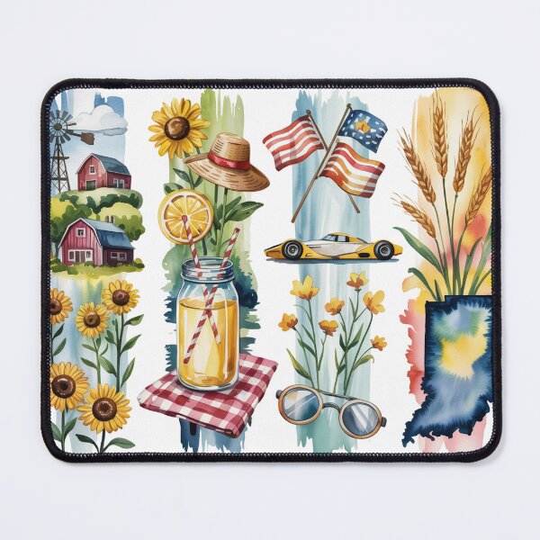 Item preview, Indiana Summer Watercolor – Farmland, Race Car & Sunflowers designed and sold by Marie Gems.