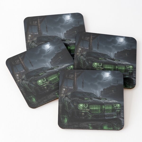 Item preview, Cyberpunk Muscle Car Toxic Green Industrial Dock Art designed and sold by LazyDayzCo.