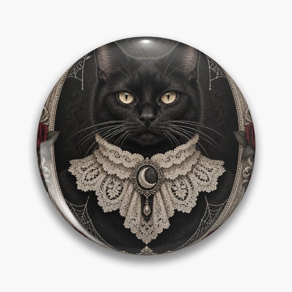 Item preview, Black Cat Familiar Portrait | Victorian Gothic Moon Brooch Cat Art designed and sold by DmaarGroup.