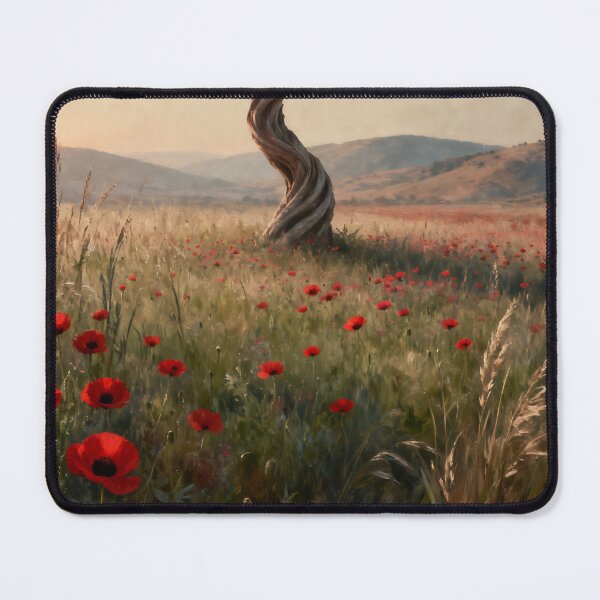 Item preview, Poppy Meadow Wall Art, Surreal Tree Landscape Painting, Dreamy Wildflower Nature Print, Countryside Decor designed and sold by stylishdzign.