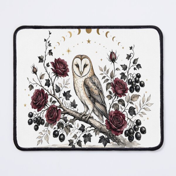 Item preview, Mystical Barn Owl with Crescent Moon and Dark Red Roses designed and sold by CraftyValley.