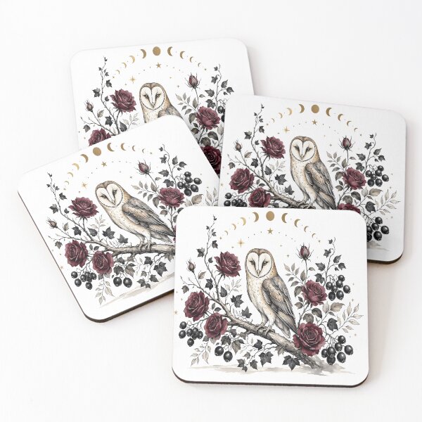 Item preview, Mystical Barn Owl with Crescent Moon and Dark Red Roses designed and sold by CraftyValley.