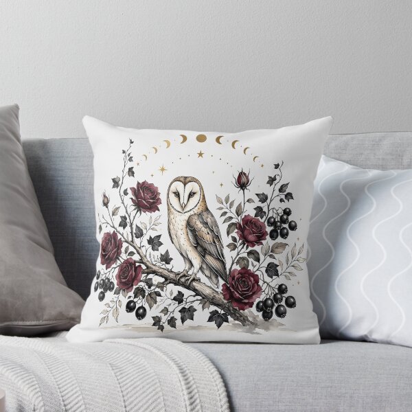 Item preview, Mystical Barn Owl with Crescent Moon and Dark Red Roses designed and sold by CraftyValley.