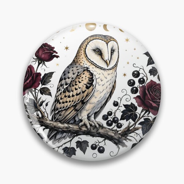 Item preview, Gothic Barn Owl with Dark Red Roses and Moon Phases designed and sold by CraftyValley.