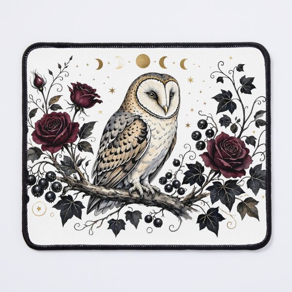 Item preview, Gothic Barn Owl with Dark Red Roses and Moon Phases designed and sold by CraftyValley.