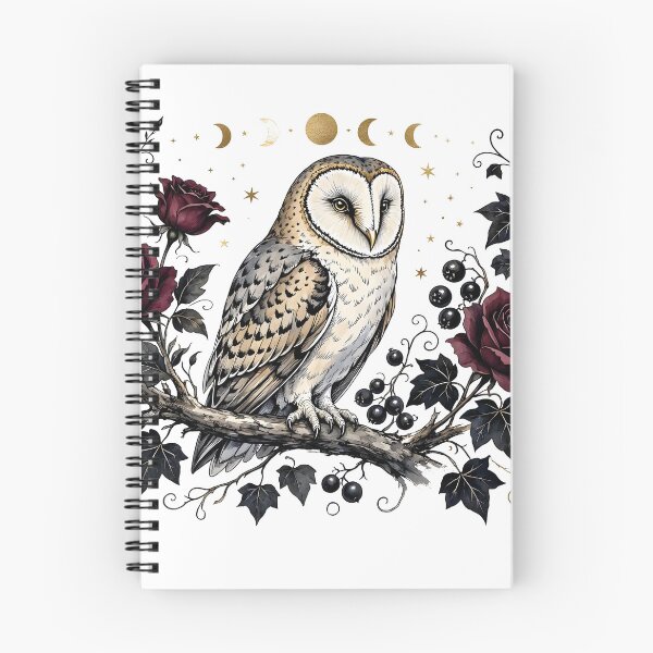 Item preview, Gothic Barn Owl with Dark Red Roses and Moon Phases designed and sold by CraftyValley.