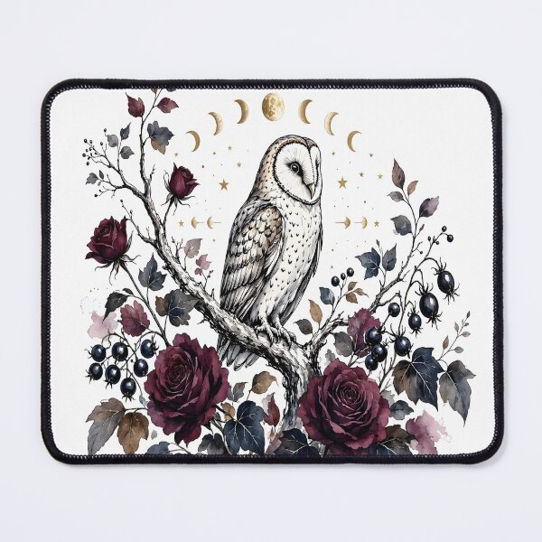 Item preview, Witchy Barn Owl with Full Moon and Dark Watercolor Roses designed and sold by CraftyValley.