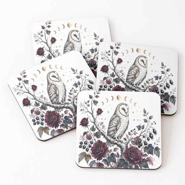 Item preview, Witchy Barn Owl with Full Moon and Dark Watercolor Roses designed and sold by CraftyValley.
