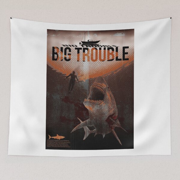 Item preview, Big Trouble – Vintage Shark Attack Ocean Poster designed and sold by ustylelab.