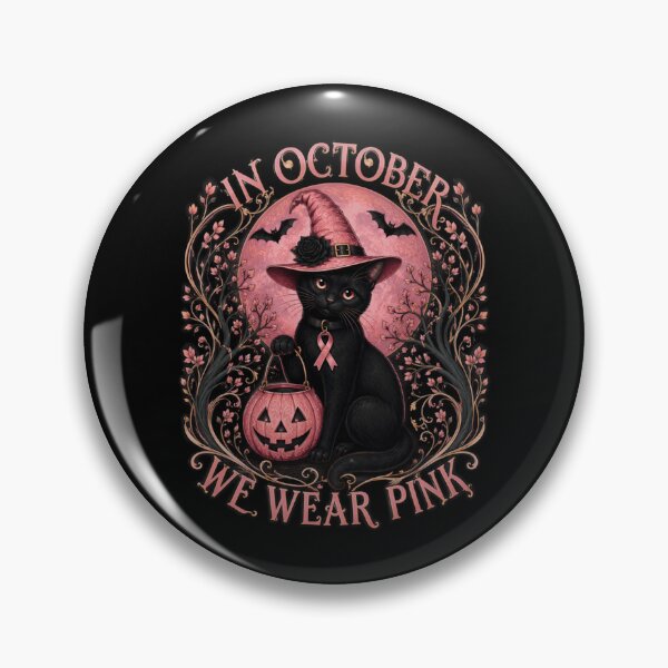 Item preview, In October We Wear Pink Black Cat Witch Breast Cancer designed and sold by Pet Designs.
