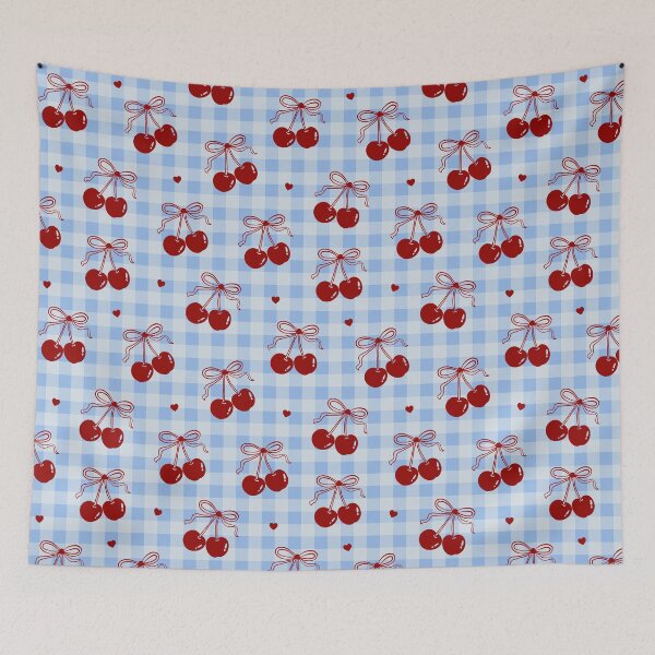 Item preview, Cherry Bow Gingham Seamless Pattern designed and sold by jianina-alondra.