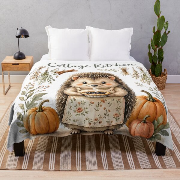 Item preview, Cute Hedgehog Home Baking with Autumn Pumpkins designed and sold by CraftyValley.