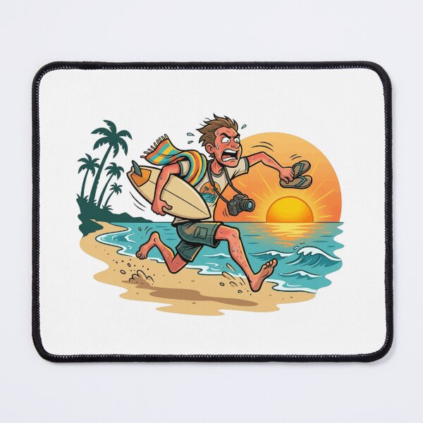 Item preview, Funny Beach Vacation Surfer Sunburnt Tourist Sprinting Retro Comic Art designed and sold by mood-draftsman.