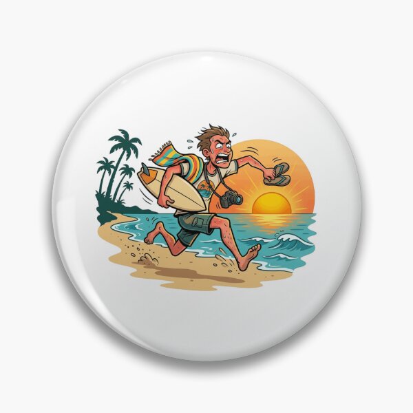 Item preview, Funny Beach Vacation Surfer Sunburnt Tourist Sprinting Retro Comic Art designed and sold by mood-draftsman.