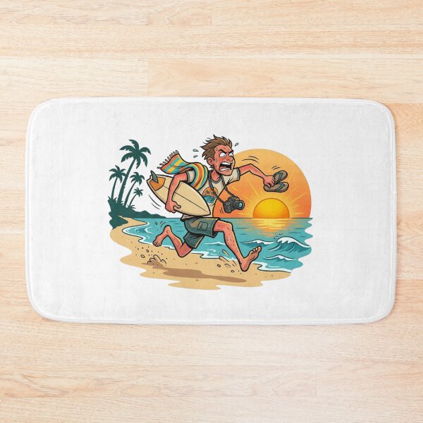Item preview, Funny Beach Vacation Surfer Sunburnt Tourist Sprinting Retro Comic Art designed and sold by mood-draftsman.