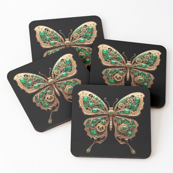 Item preview, Mechanical Butterfly in Gold and Emerald designed and sold by Cyber Gold Studio.