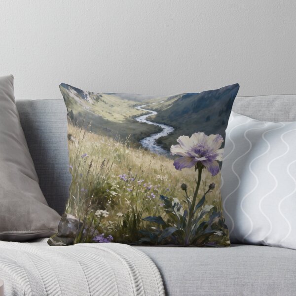 Item preview, Alpine Wildflower Landscape Wall Art, Mountain Meadow Painting, Surreal Nature Print, Dreamy Botanical Decor designed and sold by stylishdzign.