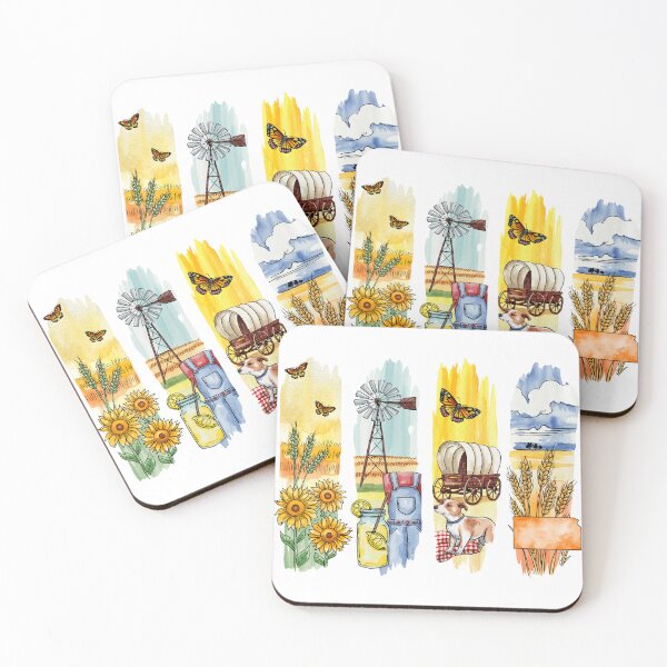 Item preview, Kansas Prairie Watercolor – Wheat, Windmill & Covered Wagon designed and sold by Marie Gems.