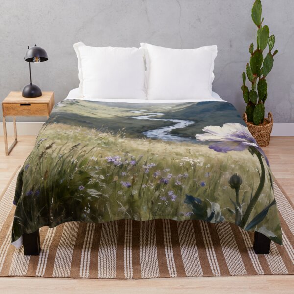 Item preview, Alpine Wildflower Landscape Wall Art, Mountain Meadow Painting, Surreal Nature Print, Dreamy Botanical Decor designed and sold by stylishdzign.