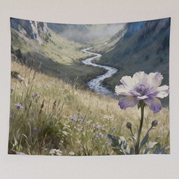 Item preview, Alpine Wildflower Landscape Wall Art, Mountain Meadow Painting, Surreal Nature Print, Dreamy Botanical Decor designed and sold by stylishdzign.
