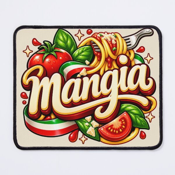 Item preview, Mangia - Italian Pop Lettering Spaghetti Tomato and Basil Design designed and sold by MetaModel Editions.
