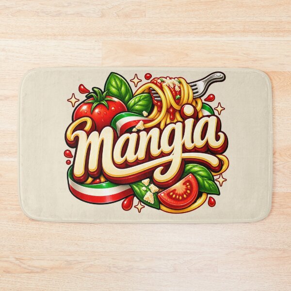 Item preview, Mangia - Italian Pop Lettering Spaghetti Tomato and Basil Design designed and sold by MetaModel Editions.
