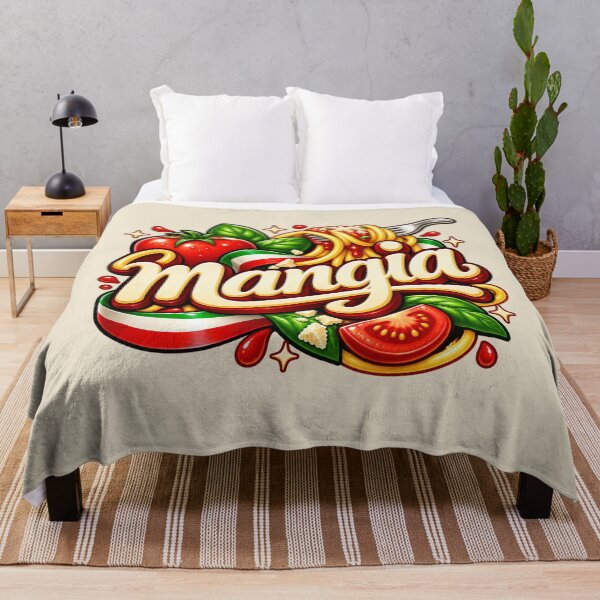 Item preview, Mangia - Italian Pop Lettering Spaghetti Tomato and Basil Design designed and sold by MetaModel Editions.