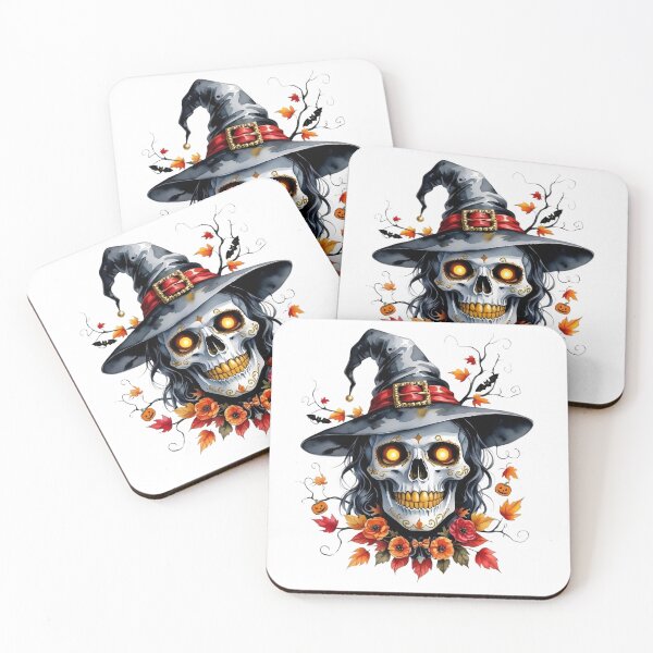 Item preview, Halloween Witch Skeleton with Autumn Flowers – Spooky Fall Skull Design designed and sold by Kruti Collection.
