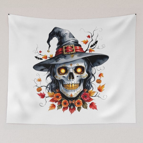 Item preview, Halloween Witch Skeleton with Autumn Flowers – Spooky Fall Skull Design designed and sold by Kruti Collection.