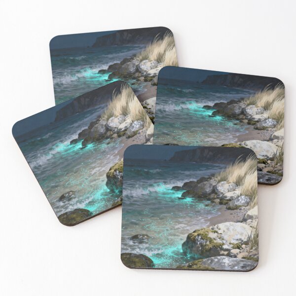 Item preview, Bioluminescent Beach Wall Art, Glowing Ocean Landscape, Coastal Night Painting, Magical Sea Nature Decor designed and sold by stylishdzign.