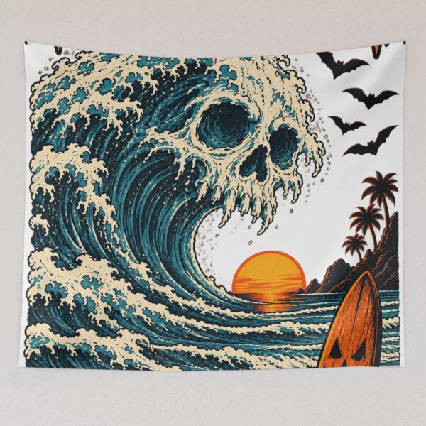 Item preview, Wicked Waves – Haunted Skull Surf Halloween designed and sold by mnkyride.