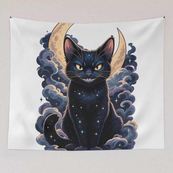 Item preview, Mystical Black Cat with Crescent Moon – Soft Halloween Cat Print designed and sold by SilentPowerArt.