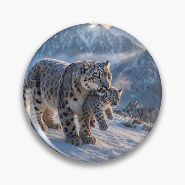 Item preview, Snow Leopard Mother and Cub in Winter Mountains designed and sold by ShieldRockPrints.