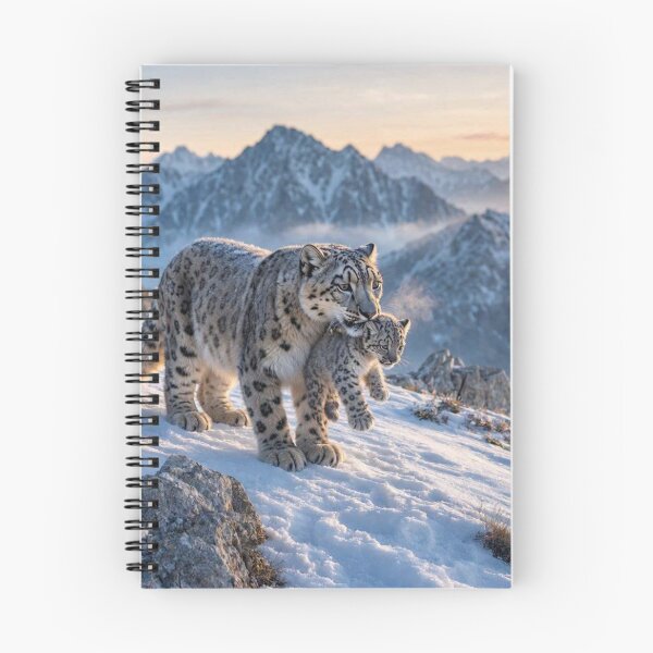Item preview, Snow Leopard Mother and Cub in Winter Mountains designed and sold by ShieldRockPrints.