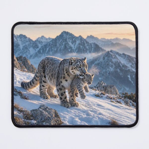 Item preview, Snow Leopard Mother and Cub in Winter Mountains designed and sold by ShieldRockPrints.
