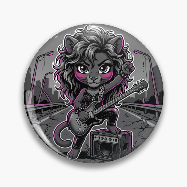 Item preview, Glam Metal Panther Guitarist - Hot Pink Stencil Chibi designed and sold by CaliLuminos.