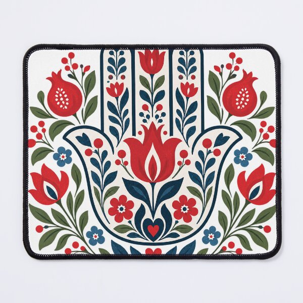 Item preview, Hamsa Hand Pomegranate Floral Jewish Folk Art designed and sold by Gold Turtle Lina.