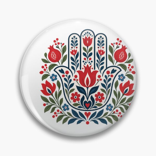 Artikelvorschau, Hamsa-Hand Granatapfel Blumen jüdische Volkskunst entworfen und verkauft von Gold Turtle  Lina.