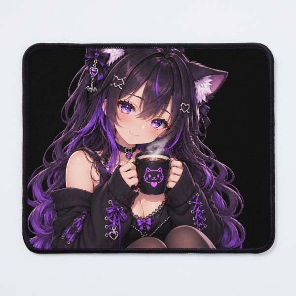 Item preview, Midnight Coffee: Gothic Anime Catgirl designed and sold by Kubbykat.