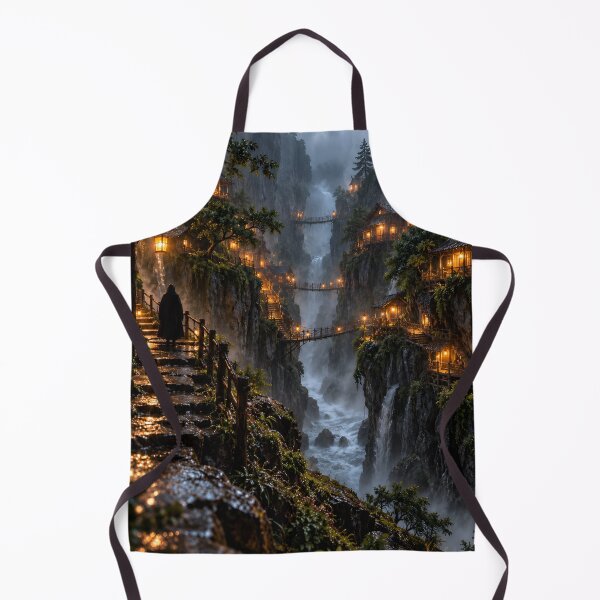 Item preview, Mystical Cliffside Village Waterfalls Fantasy Mountain Landscape designed and sold by IRON SIREN.