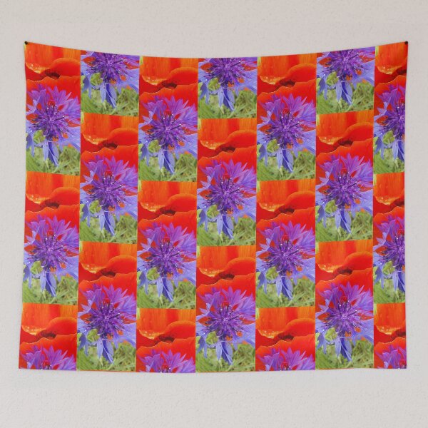 Item preview, Vibrante Purple Cornflower and red Poppy Backdrop designed and sold by ObjectAndNature.