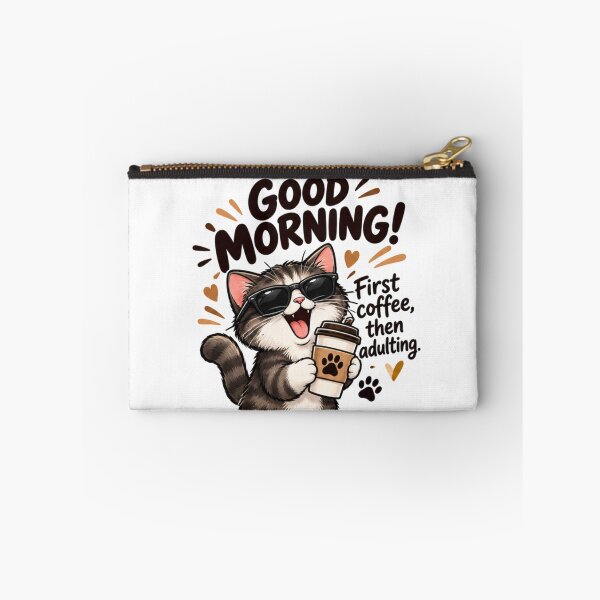 Item preview, Good Morning Cat First Coffee Then Adulting Funny Coffee Lover Sticker designed and sold by StikerParaTodo.
