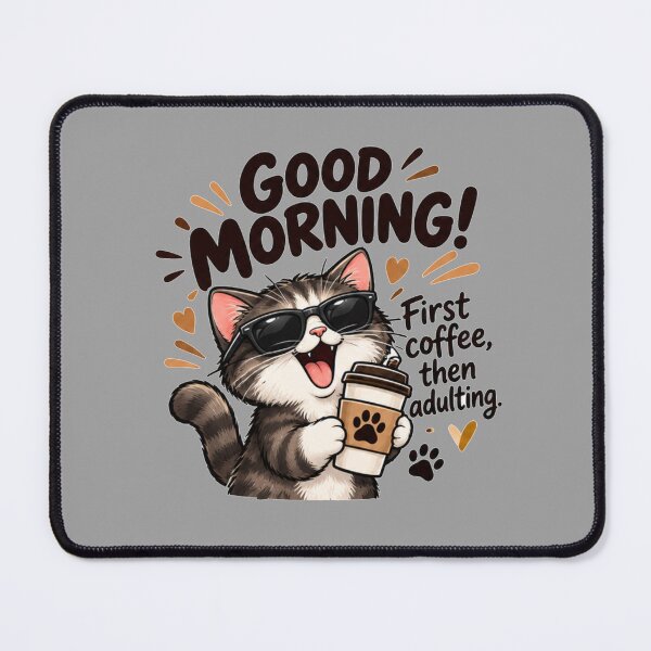 Item preview, Good Morning Cat First Coffee Then Adulting Funny Coffee Lover Sticker designed and sold by StikerParaTodo.