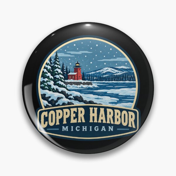 Item preview, Copper Harbor Michigan Winter Lighthouse Travel Badge designed and sold by American Travels.