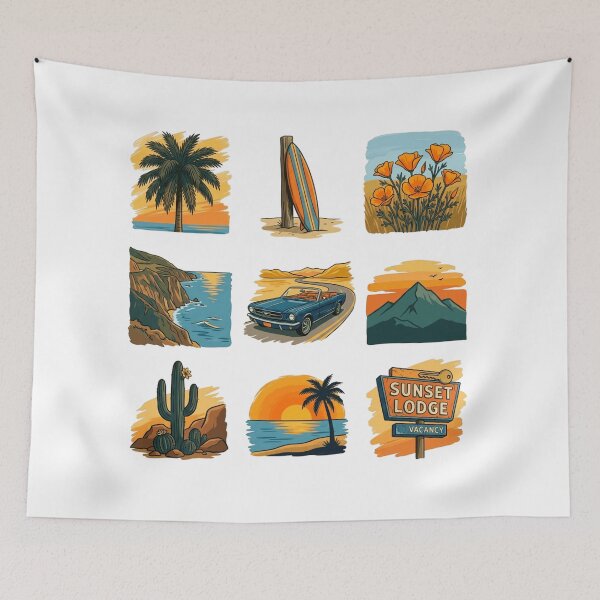 Item preview, California Coast Vintage 70s Travel Sticker Sheet Pack Retro Art designed and sold by mood-draftsman.