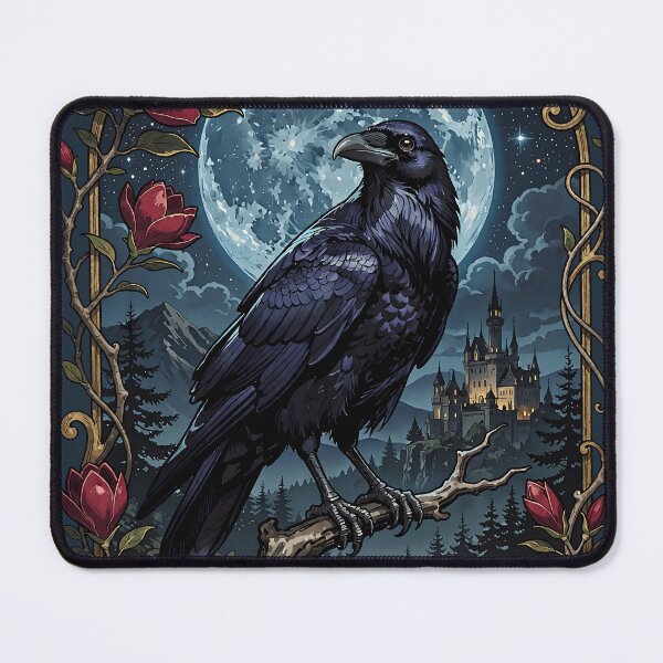 Item preview, Gothic Victorian Raven In Antique Gold Frame With Roses designed and sold by BorgSpareParts.